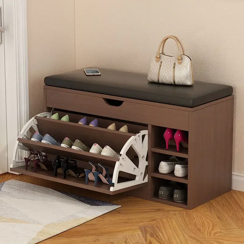 Furniture Shoe Rack Storage Entrance with Shoe Changing Stool Home Cabinet Home Entrance Bench Storage Rack