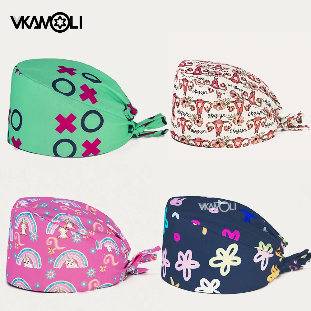 Cartoon Medical Pattern Printed Surgical Cap Reusable Dust Cap Scrubs Cap for Nursing Work Lab Scrub Hat