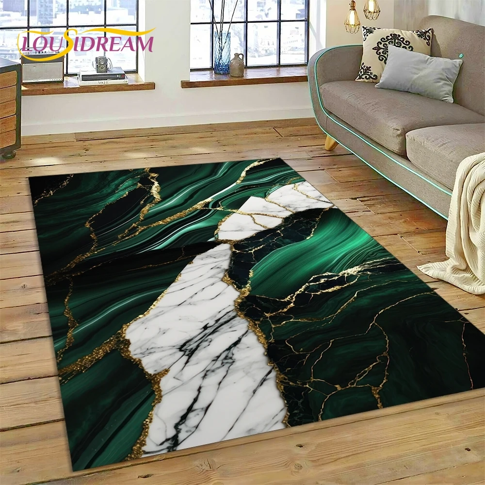 3D Luxurious Green Gold  Colour Marble Dream Rug Carpet for Living Room Bedroom Home Decor,Non-slip Decoration for Sofa Doormat
