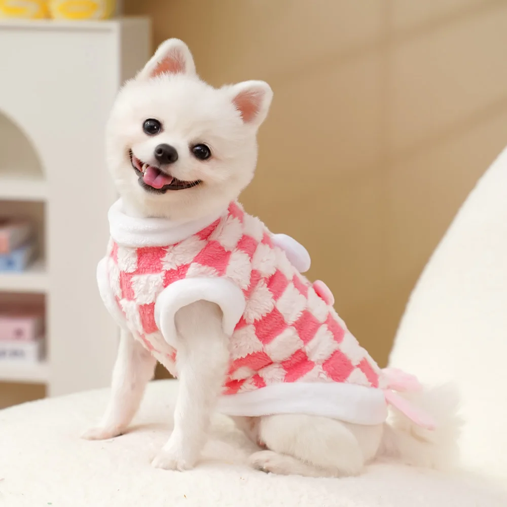 Soft Fleece Warm Small Dog Clothes Winter Puppy Thick Coat Jacket Fun Pet Plush Sweater Cat Crew Neck Shirt with Traction Buckle