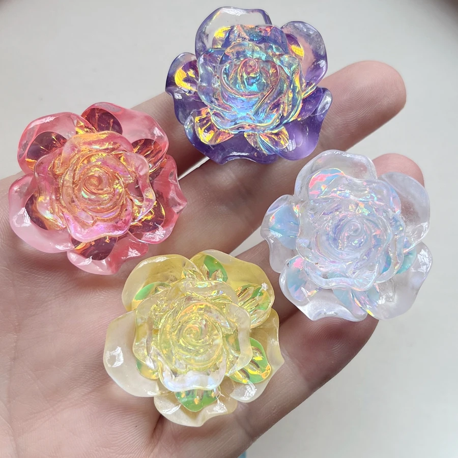 New 35mm ultra luminous luminous Rose Rhinestone flat back resin DIY jewelry wedding decoration accessories 2 pieces/batch