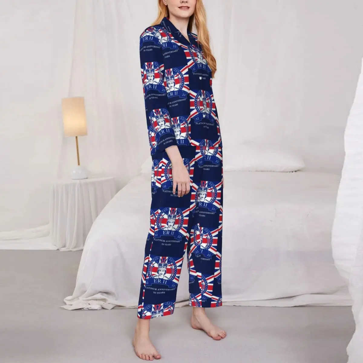 Queen Elizabeth II Sleepwear Autumn Jubilee 70 Years Casual Oversized Pajama Sets Woman Long Sleeve Lovely Leisure Nightwear