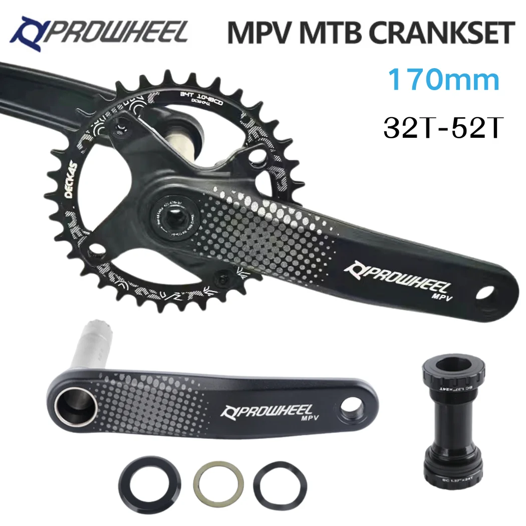 Prowheel MPV Crank 170mm Mountain Bicycle Chainring Hollow Split Lock MTB Crankset Single Disc 32T-52T Compatible with 7-12Speed