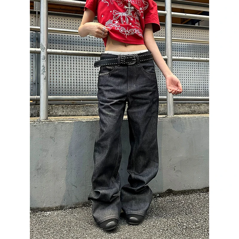 

ZHIZOU Women Black Y2k Baggy Jeans Japanese 2000s Style Jean Pants Vintage Harajuku Oversize Bent Knife Denim Trousers Clothes