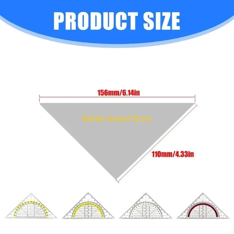 W89C Set Square with 180 Degrees Math Protractor Multifunctional Geometry Set Square Angle-Measuring Instrument for Drafting