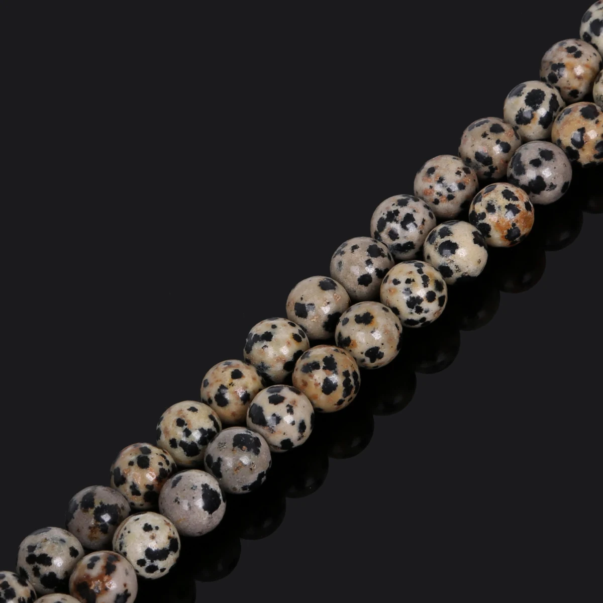 Natursteinperlen mit schwarzen Flecken, Dalmatiner-Jaspis-Stein, runde lose Perlen für Armbänder, Halsketten, DIY-Schmuckherstellung – Detail 2