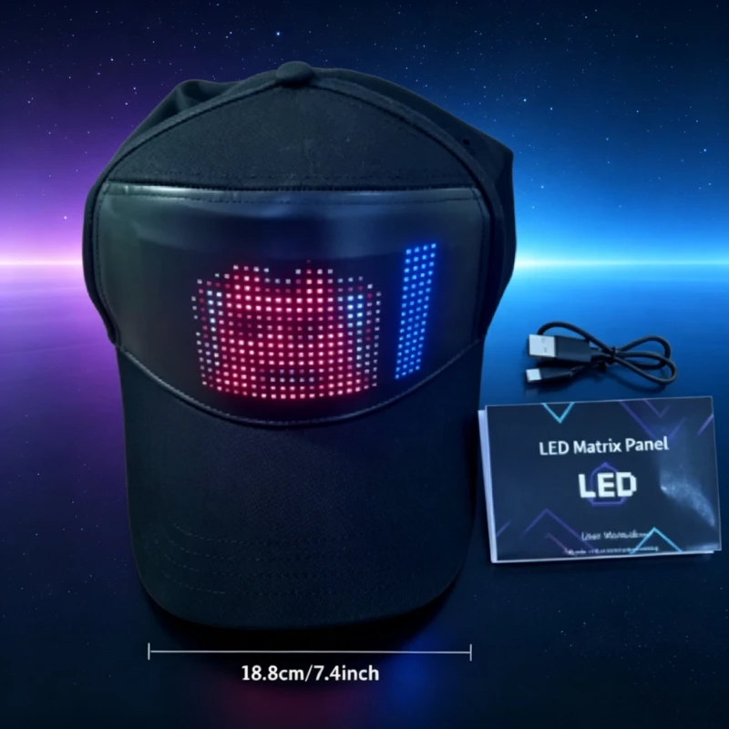 Led Baseball Cap Usb App Control Bluetooth Rechargeable Scrolling Atmosphere Message Board Hop Display Hat Glowing Hat Hip