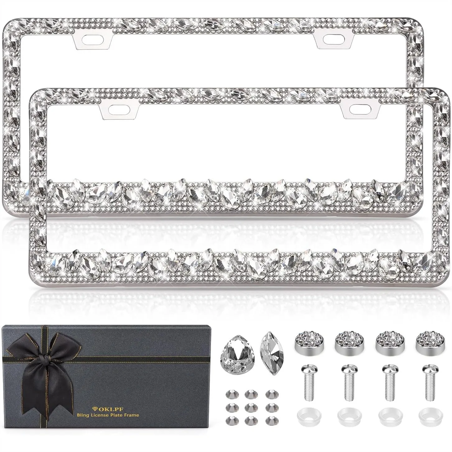 

Rhinestone License Plate Frame for Women - Sparkle with Glitter Crystals & Diamond Bedazzled Cover, Fits Standard US Plates