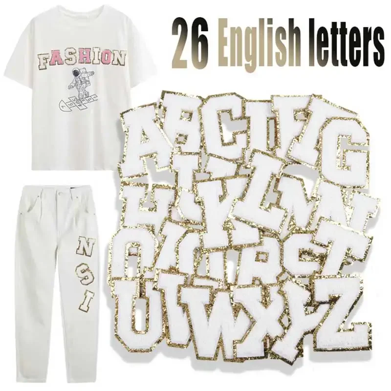 English Letters Wild Embroidery Patches for Clothing, DIY Thermal Applique, Fashion Iron-On Transfer Clothes Patches, 26 English