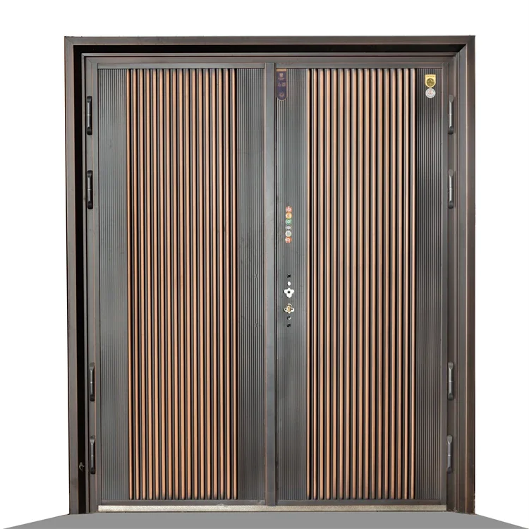 Deluxe Double Opening Fine Carving Aluminum Wood Armored Aluminum Door Entrance Security Door