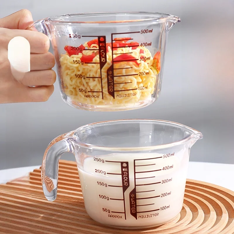 

Large Capaci Glass Cup with Sc for Baking Egg Beating Milk Measurement Kitchen Tools 500ml Transparent Glass Measure Cup