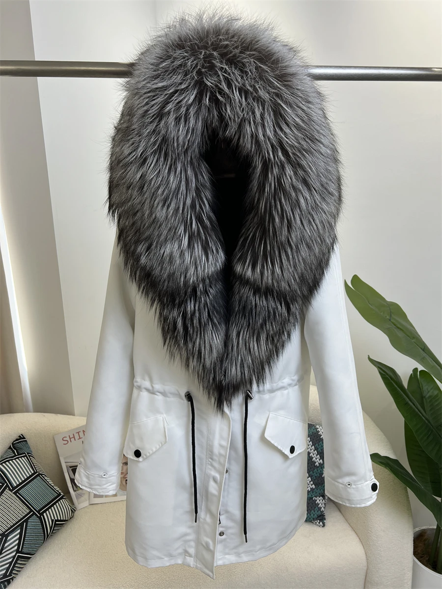 

New 2025 Real Fur Coat Duck Down Winter Jacket Women Natural Fox Collar Hooded Loose Long Parkas Big Outerwear Detachable