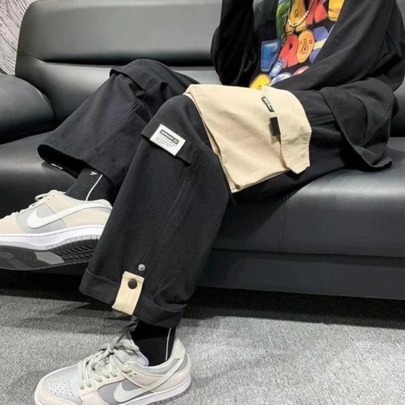 

Hong Kong Style Men's Cargo Pants Spring Autumn Trendy Brand Wide Leg Design Sense Large Pocket Casual Trousers