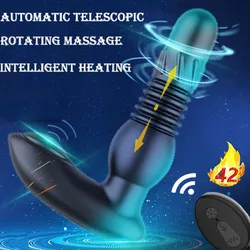 Wireless Remote Control Automatic Telescopic  Prostate Massager Vibrator 3 Speed Rotating Heating Butt Plug Anal Sex Toy For Men