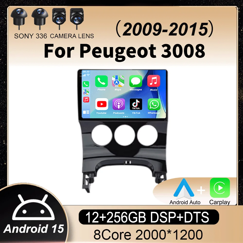 

Android 15 Car Radio For Peugeot 3008 2009 - 2015 2 Din Stereo Receiver Auto Audio Multimedia Player WIFI Carplay GPS Navigation