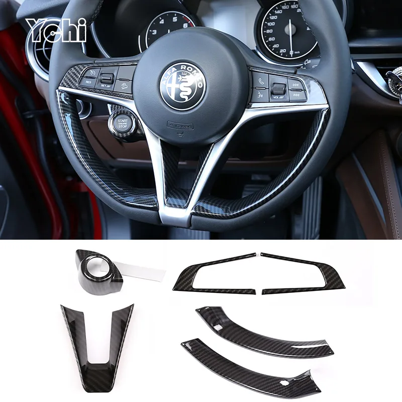 ABS Carbon Fiber For Alfa Romeo Giulia Stelvio 2017 2018 2019 Car Steering Wheel Cover Trim Interior Accessories