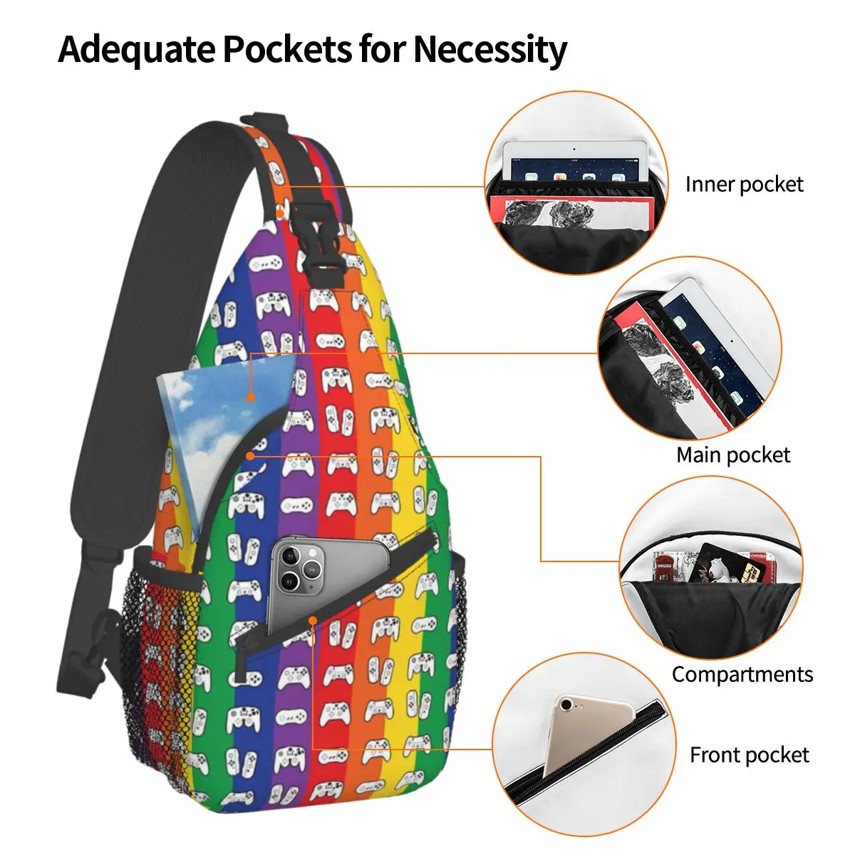 Game Controllers Pride Crossbody Chest Bags Game Controller Pockets Travel Pack Messenger Sports Teens Shoulder Bag Unisex