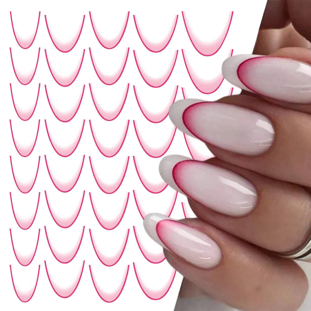 14 arkuszy French Gradient Line Nail Art Stickers Neon Stripe Lines Bend Samoprzylepne naklejki na paznokcie Linie gradientu Ozdoba do paznokci