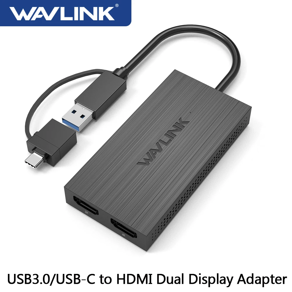 Wavlink usb 3.1/usb c para adaptador gráfico hdmi duplo 2k/4k @ 60hz saída de exibição tipo c para portas hdmi para windows/mac m1 m2 m3