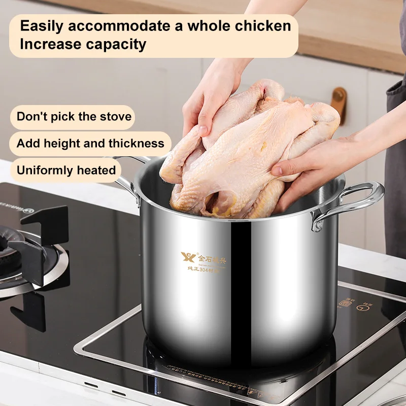 

Кастрюля для тушения из нержавеющей стали 304, сверхвысокая кастрюля для приготовления супа с крышкой для бытовой кухонной утвари