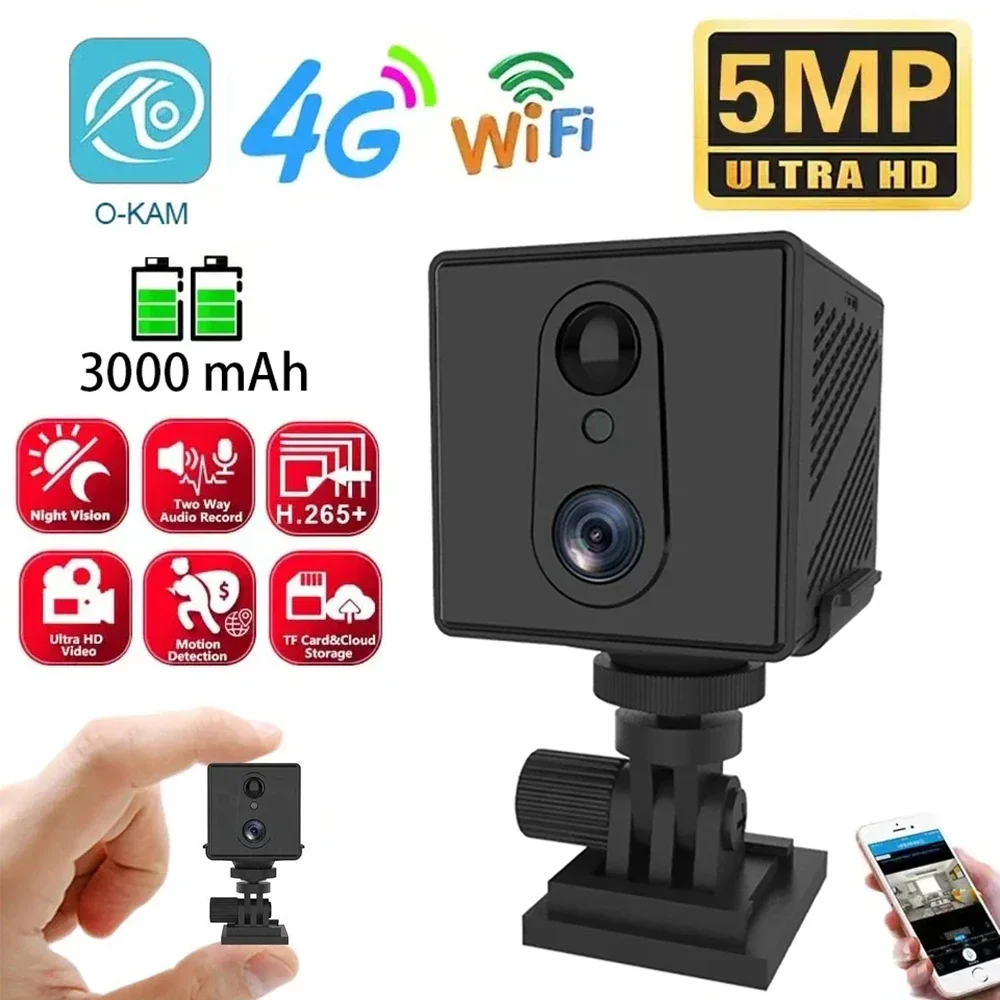 5MP 4G SIM Card Mini Camera 3000mAh Wireless WIFI Low Comsunption Night Vision Motion Detection Camera Security Surveillance Cam