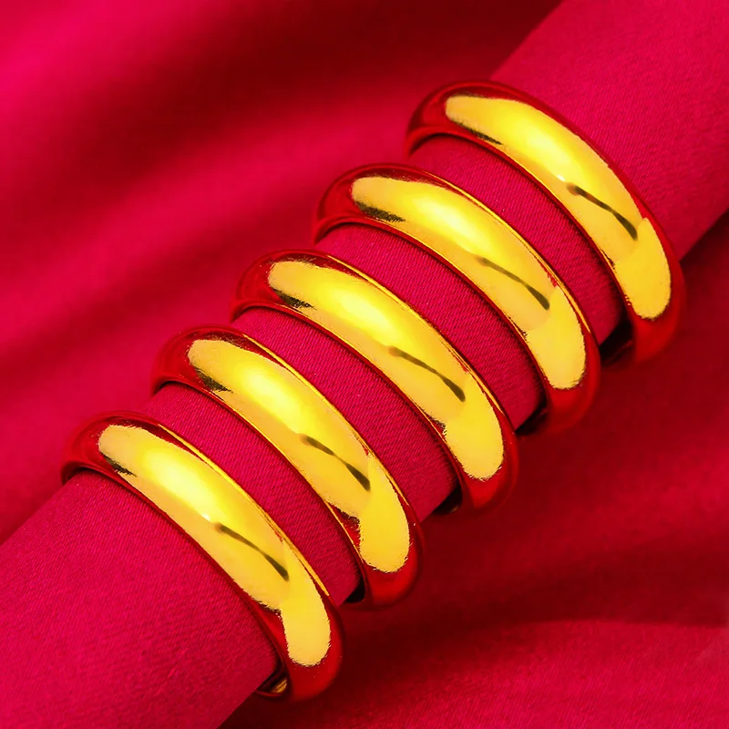 

24K Gold AU999 Smooth Couple Rings, Simple Luxury Witnesses Love