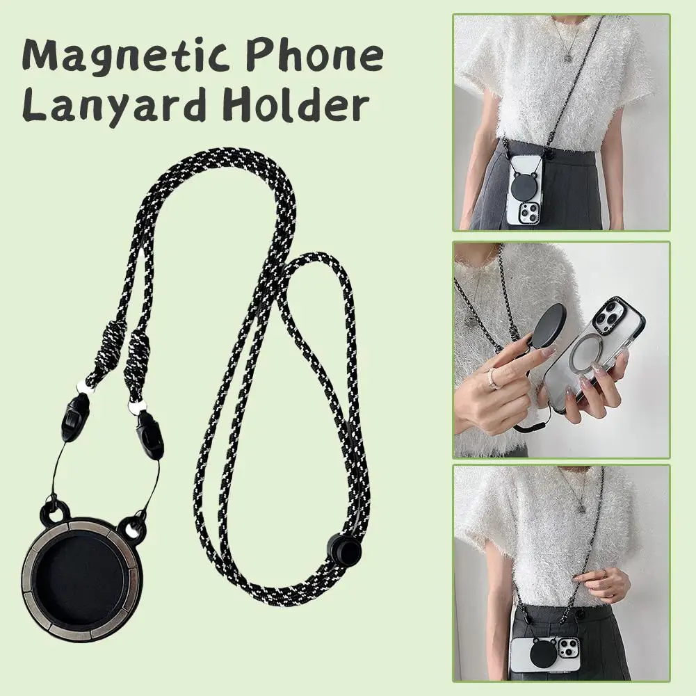 For Magsafe Magnetic Phone Lanyard Holder Outdoor Travel Holder Phone Phone Lazy Black Rope Portable Hanging Fixed Stand La C6Y2