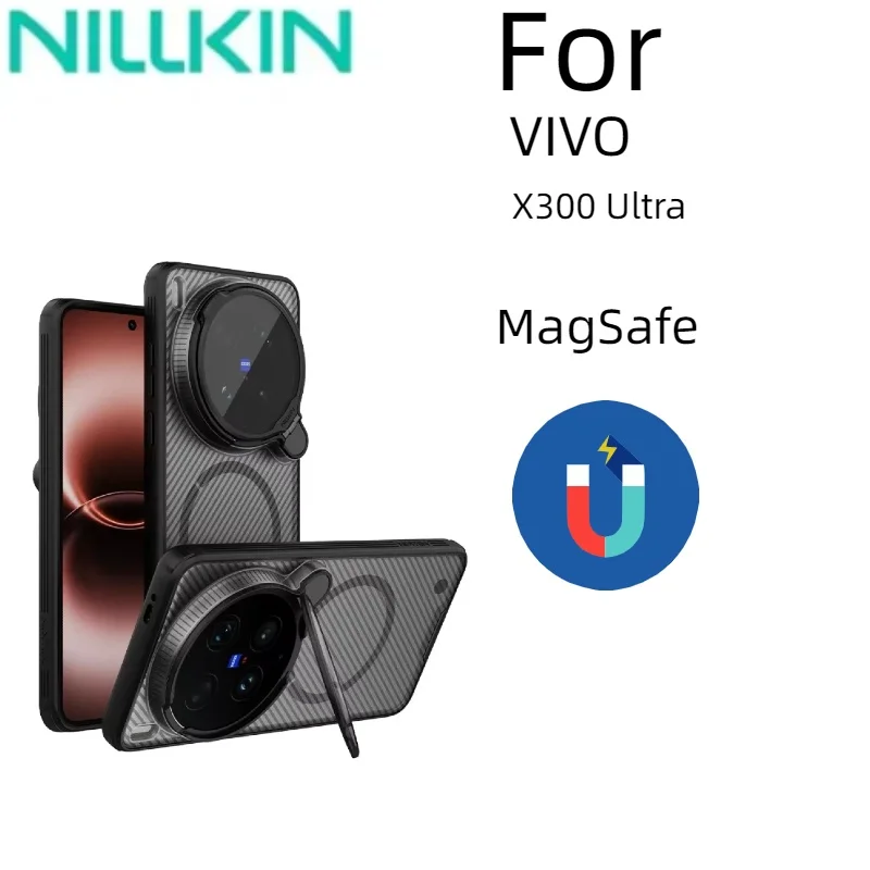 Etui Nillkin do VIVO X300 Ultra 5G z magnetyczną osłoną aparatu, podpórką, ochroną obiektywu, kompatybilne z MagSafe, z funkcją stojaka i pełną ochroną 360 stopni.