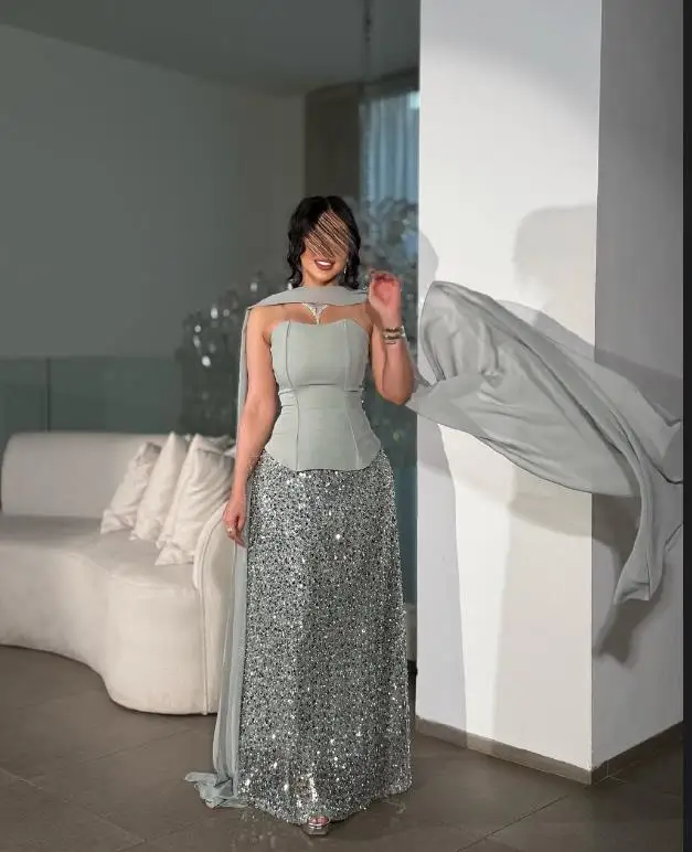 Индивидуальные блестящие платья для выпускного вечера с пайетками и шалью Милое вечернее платье трапециевидной формы с шарфом Длинное корсетное платье для женщин