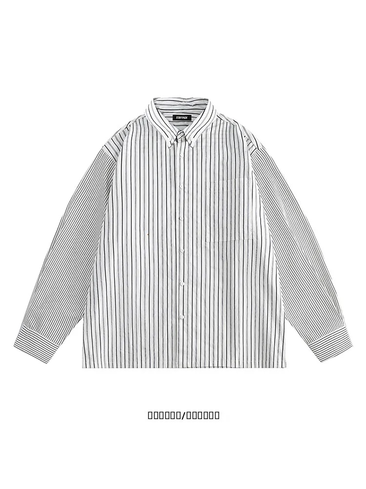 

Romantic Moonlight Street Style Loose Casual Striped Shirt Coat Original Design Long Sleeve Turn-down Collar Outerwear