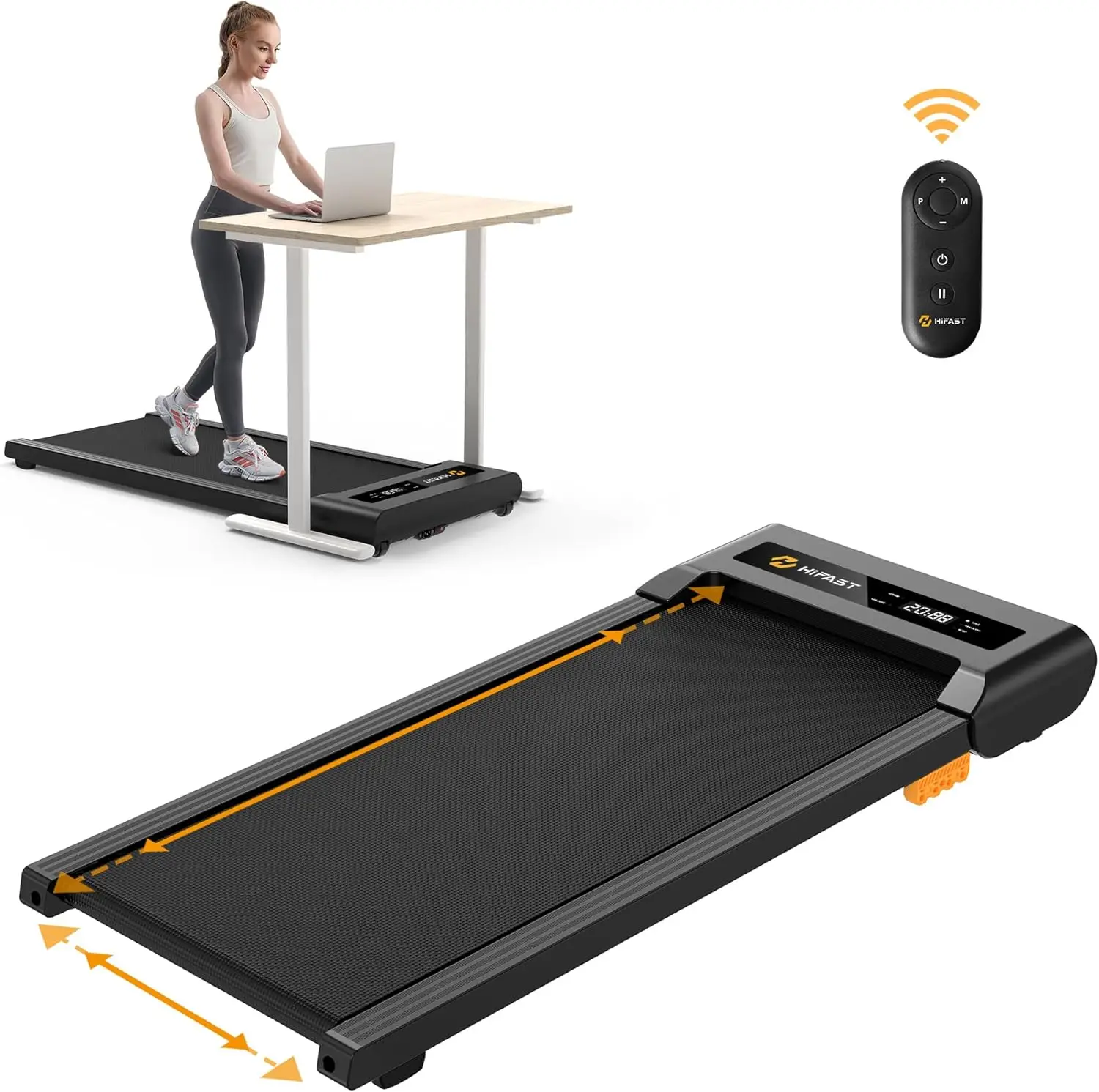 Walking Pad, 2,5 PS unter dem Schreibtisch-Laufband für das Heimbüro, tragbares Laufband mit 300 Pfund Kapazität und Fernbedienung und LED-Anzeige,