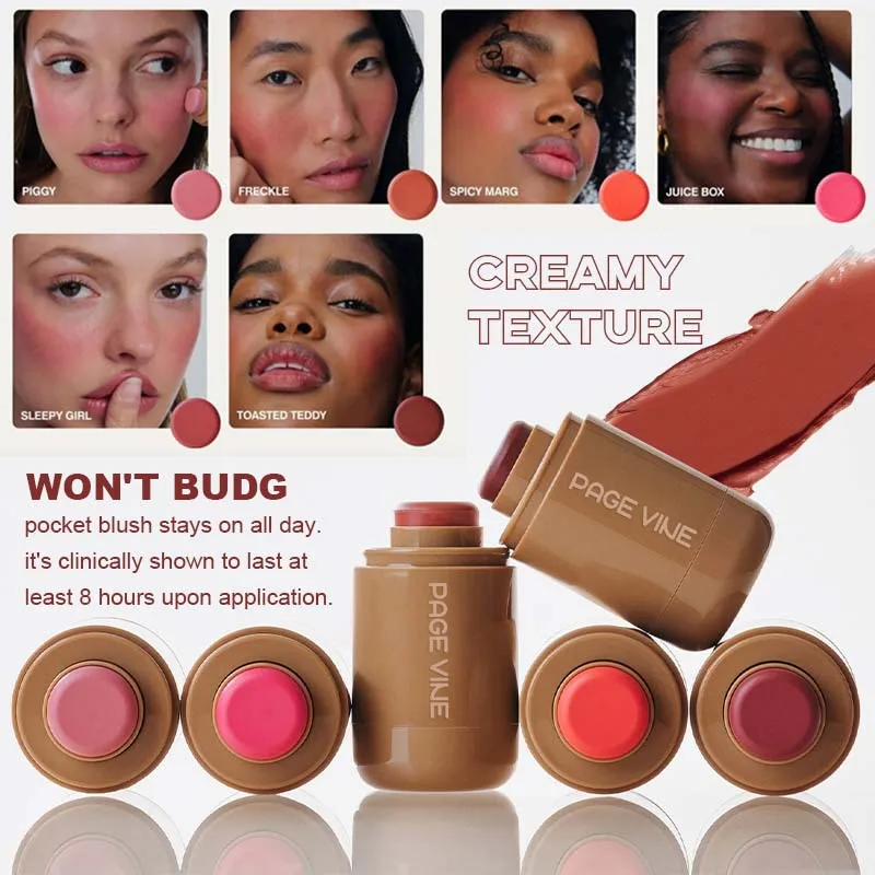 Bolso blush vara lábio e bochecha hidratante vara natural rouge pó blush creme batom bochecha fácil de aplicar cor