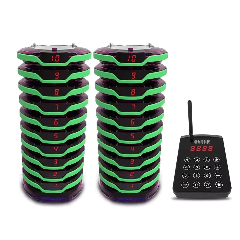 ZXY 20 Pagers IP64 Long Distance Wireless Restaurant Calling Guest Paging Service Customer Vibrating Queue Beeper Coaster Pager