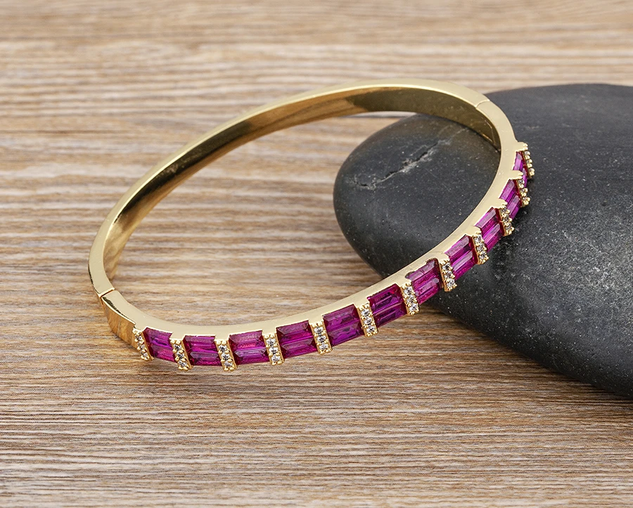 Nidin Neue Luxus Geometrische Zirkon Armband Armreifen Frauen Rosa Grün Blau Kristall Manschette Elegante Hochzeit Erklärung Schmuck – Detail 8