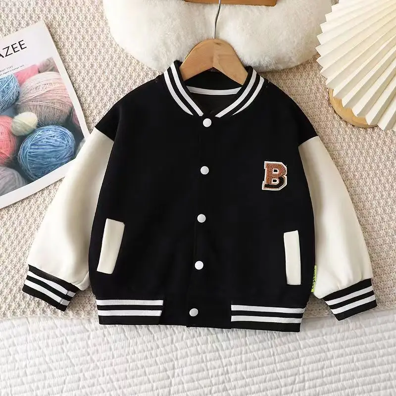2026 Boys Baseball Jacket Baby Letter Round Collar Coat Spring Autumn New Girls Fashion Casual Sports Outerwear 12M-12 Years Old