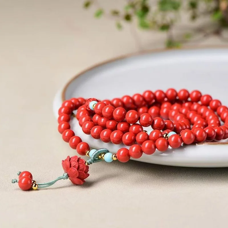 High-content natural gemstone premium red sand 108-bead multi-loop bracelet
