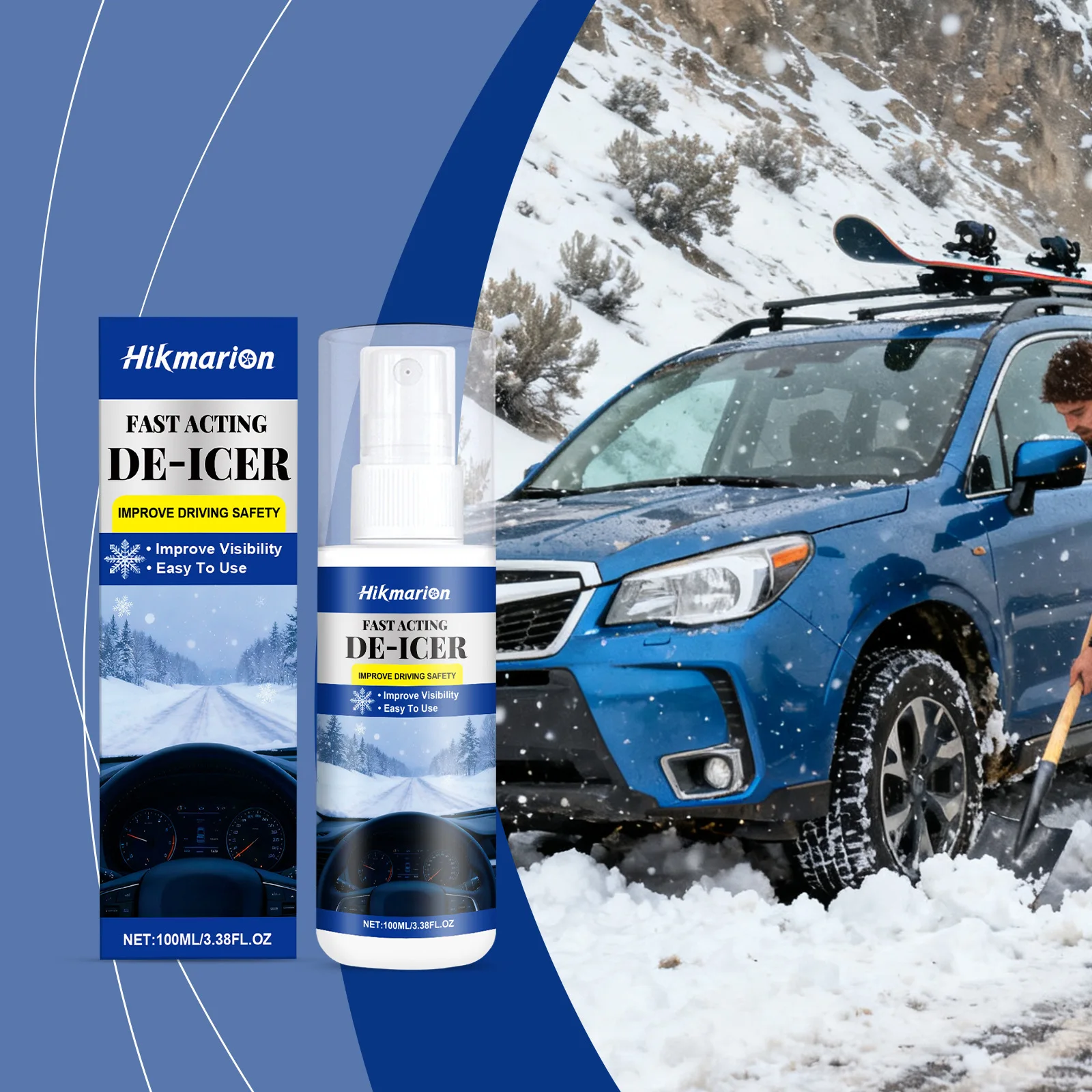 Car Glass De-Icing & Snow Melting Spray - Winter Fast Ice Remover, Multi-Surface Compatible for Clear Driving No Scratches