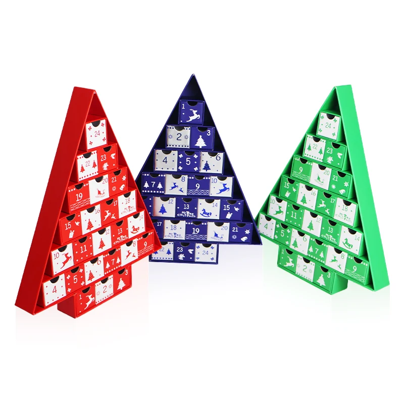 Wholesale Christmas Advent Calendar Cardboard Box Cookie Candy Paper Box Christmas Tree Calendar Box