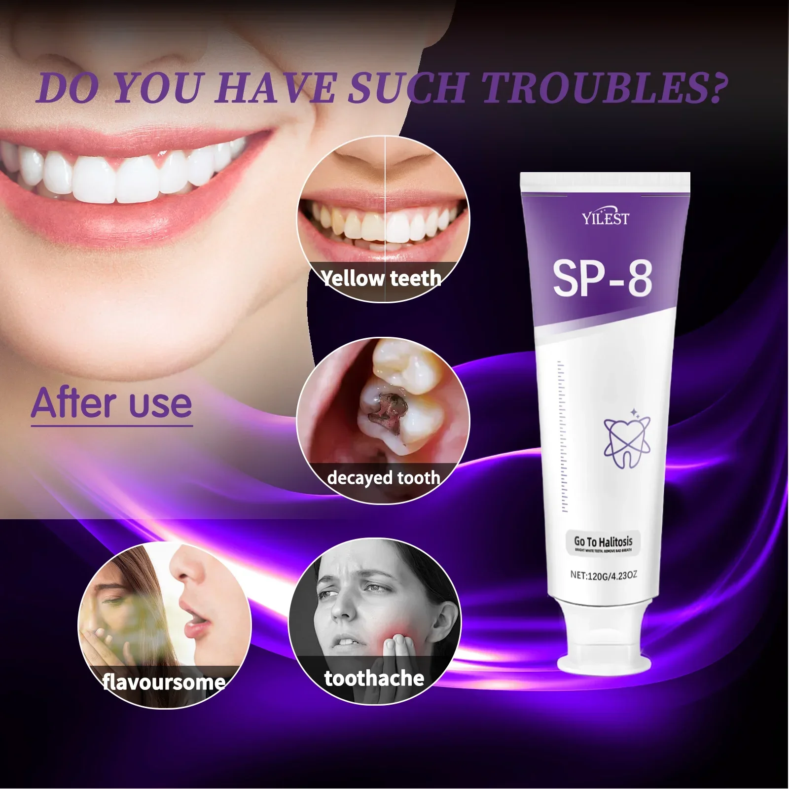 

SP-8 Усовершенствованная отбеливающая зубная паста, профессиональная формула для глубокого удаления пятен, ухода за свежим дыханием и эмалью, ежедневное использование