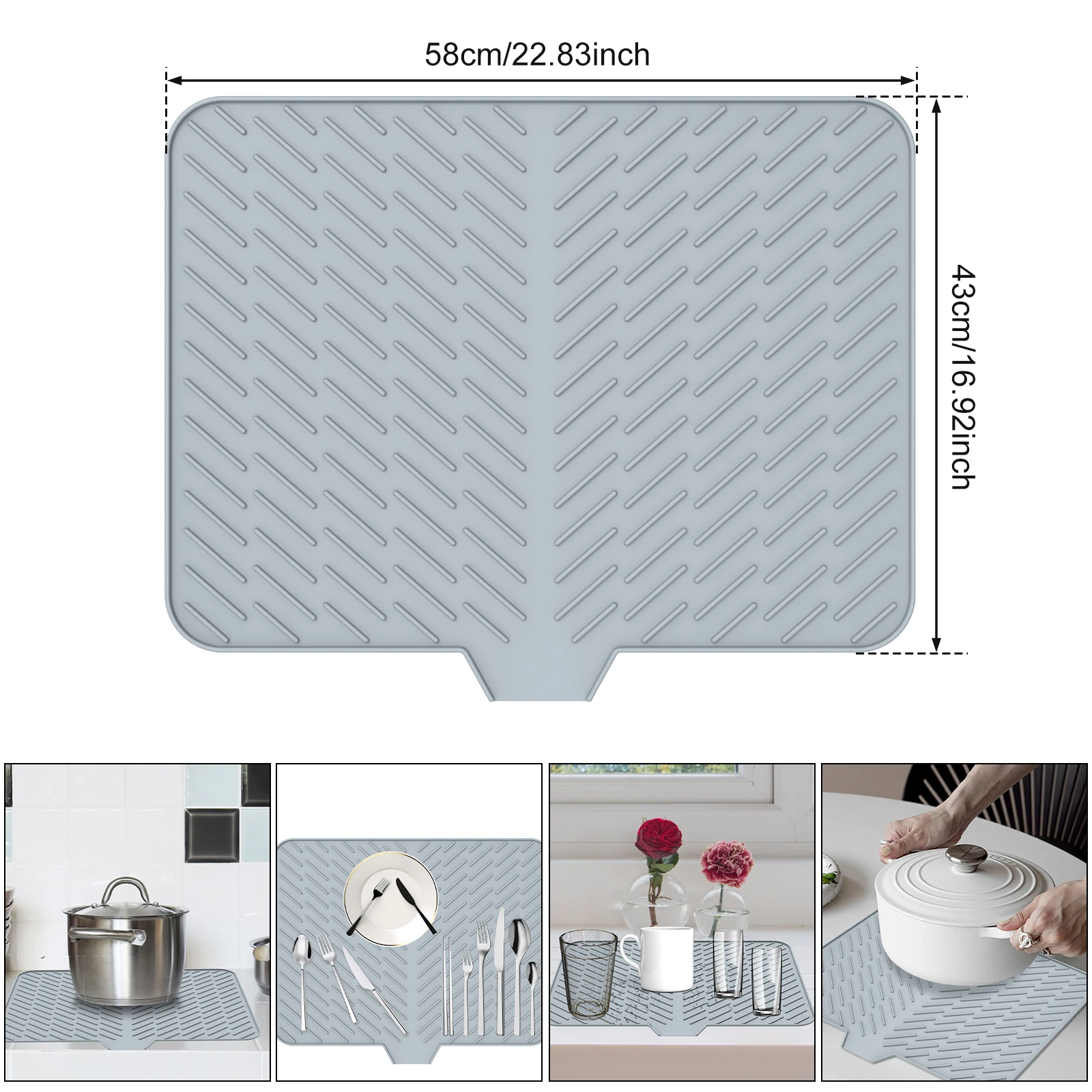 Dish Drying Mat Ultra Absorbent Silicone Dish Drying Mats Non-Slip Fast Drying Draining Mat Heat Resistant Folding Dish Pad