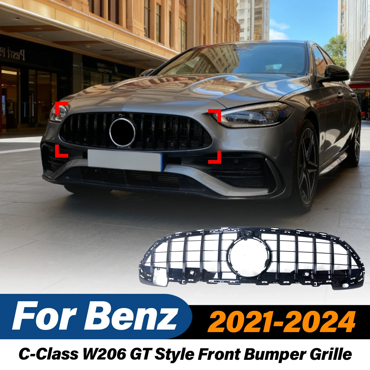 

For Mercedes Benz C-Class W206 C180 C200 C220d C300 C300e C400e 2021 2022 2023 2024 GT Style Front Bumper Grille Car Accessories