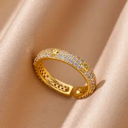 Anelli geometrici di zirconi di lusso per le donne anello di coppia regolabile in acciaio inossidabile Color oro regalo di gioielli di moda estetica di nozze