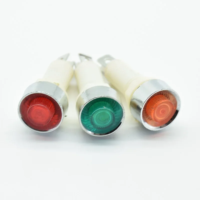 5Pcs   220V 12V/24V DC Signal Lamp Panel Mounting Neon Indicator Red Green Yellow Lights 10mm NHC Pilot Guiding