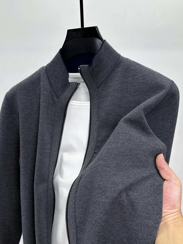 

Двусторонний кардиган-свитер с воротником-стойкой, мужская модная приталенная повседневная вязаная верхняя одежда