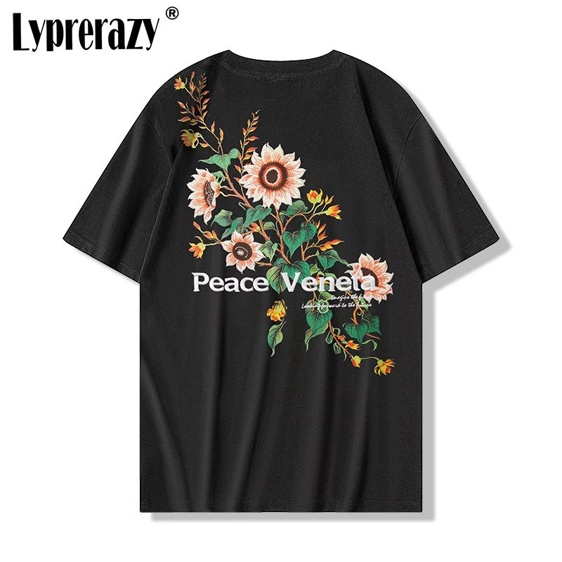 Lyprerazy National Tide Sunflower Fluorescence Design Embroidered Short-sleeved T-shirt Summer Chinese Style Cotton Tops Tees