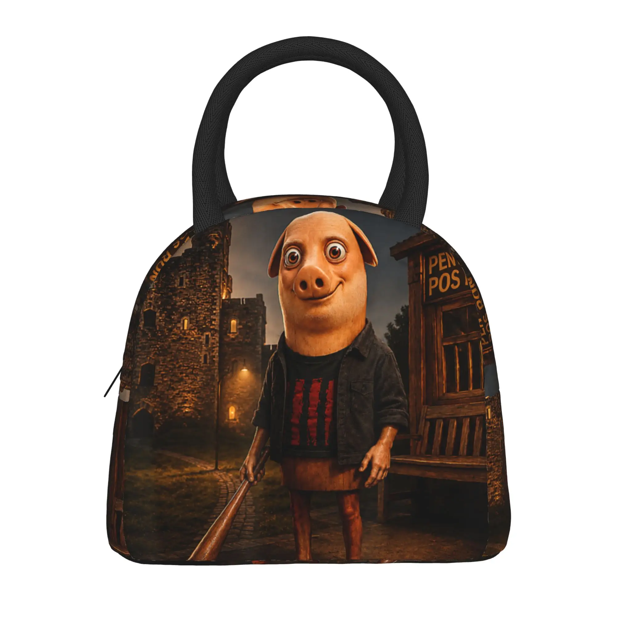Tung Tung John Pork Funny Parody Brainrot Meme Lunch Bag  Fashion Lunch Box Travel Portable Insulated Tote Handbags For Child