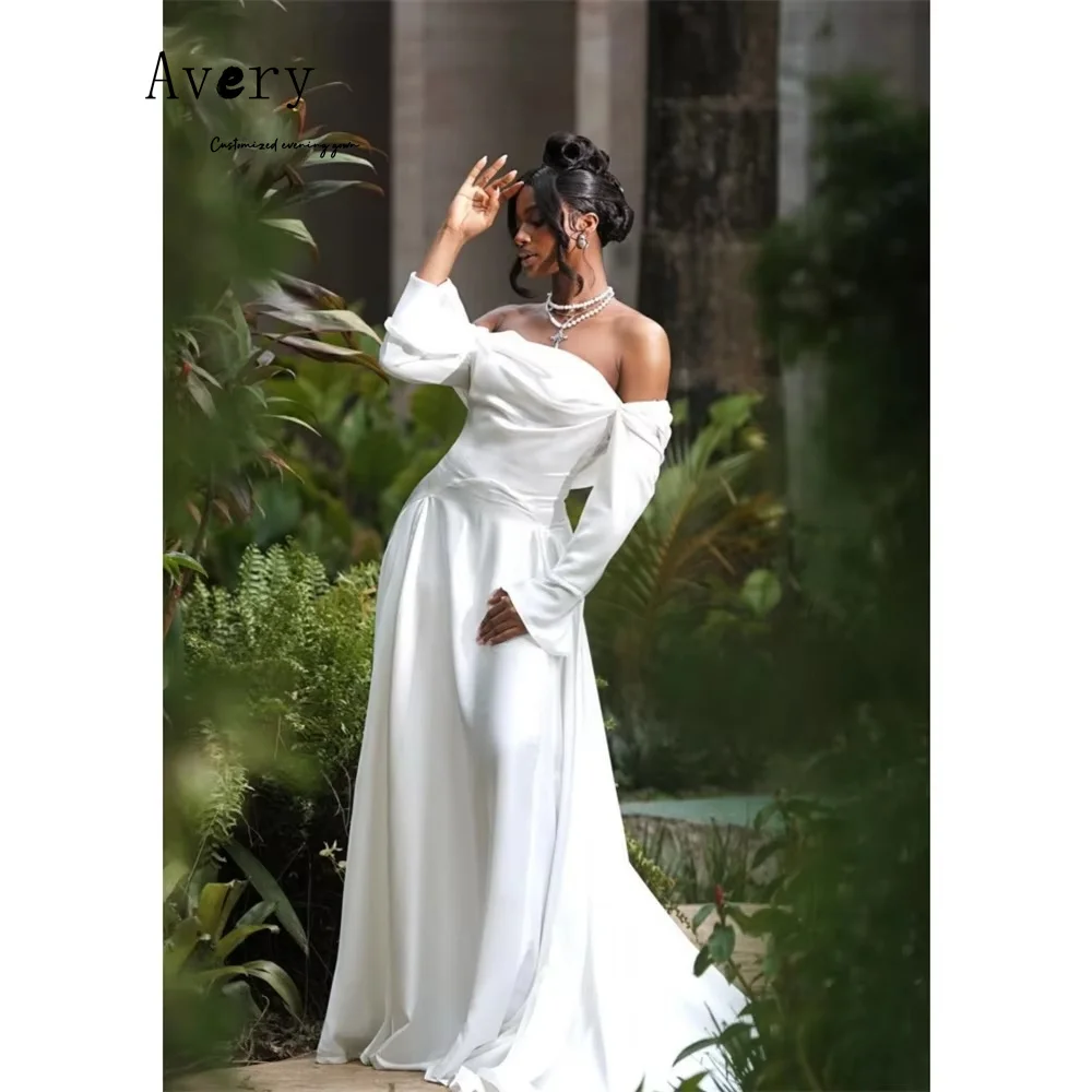 

Белое роскошное элегантное вечернее платье трапециевидной формы с открытыми плечами и длинными рукавами Avery по индивидуальному заказу для свадебных женщин, роскошное вечернее платье 2025