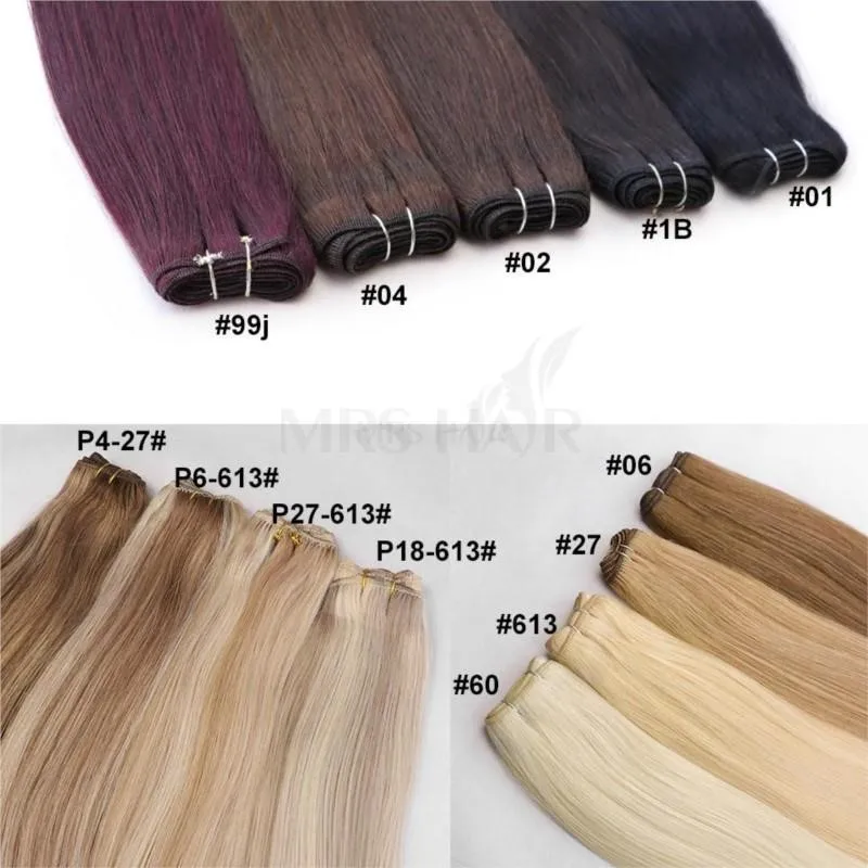 Fasci di capelli biondi 50 g/pacco Fasci da cucire Doppia trama Estensioni naturali reali dei capelli umani MachineRemy 12 16 20 24 pollici