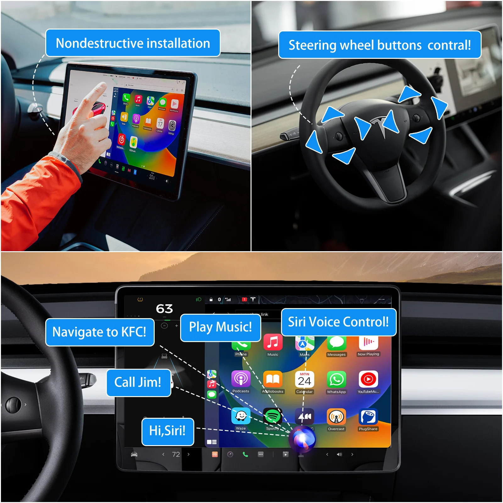 Apple Carplay Wireless Android Auto Adapter for Tesla Model 3 Y S X Ai TV Box Inalambrico Car Play Dongle Sans Fil Streaming