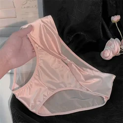 French Style Satin Women's Hollow Underwear New Sexy Famale Scarless Thin Triangle Panties Ice Silk Solid Color Sweet Briefs